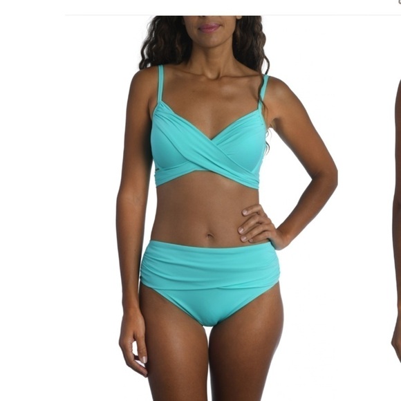 La Blanca Other - La Blanca turquoise blue Island goddess Wrap Underwire Push Up bikini top 10 NWT